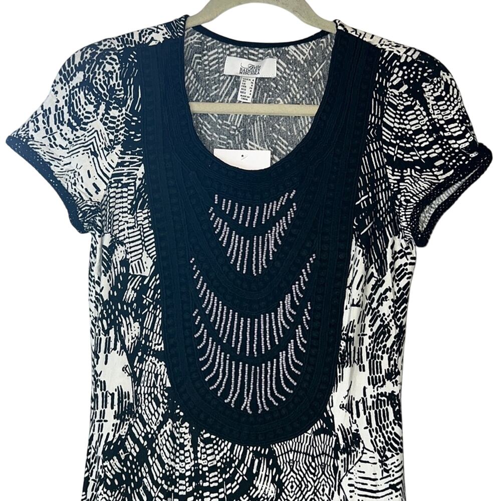 Badgley Mischka Crocheted Jersey Dress, Black & White, Size 4, NWT!